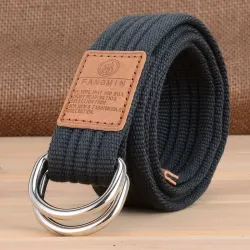 Men\'s Outdoor Casual Double Buckle Canvas Belt