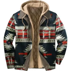 Men\'s Vintage Ethnic Print Zip Long Sleeve Jacket