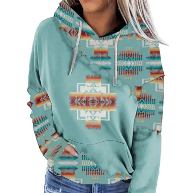 Women's Vintage Ethnic Print Hooded Sweatshirt