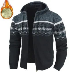 Men\'s Ethnic Knitted Full Zip Warm Hooded Sweater