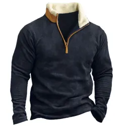 Men\'s Zip Collar Fleece Lamb Wool Thermal Sweatshirt