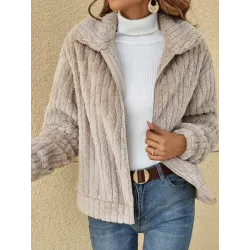 Casual Loose Solid Sherpa Zip-Up Coat