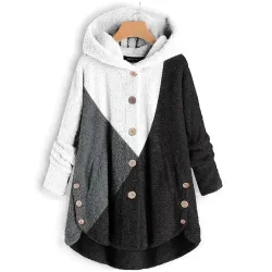 Casual Colorblock Hooded Lamb Plush Coat