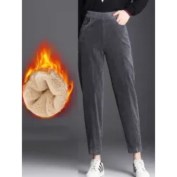 Casual Solid Color Plush Thermal Pants