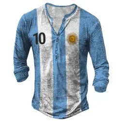 Men\'s 2022 World Cup Argentina Flag Football Henley Collar Top