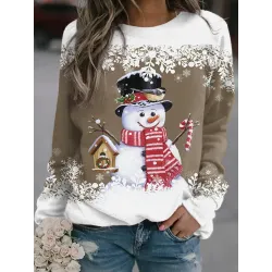 Women\'s Christmas Snowman 3D Print Crew Neck Casual Sweatshirt