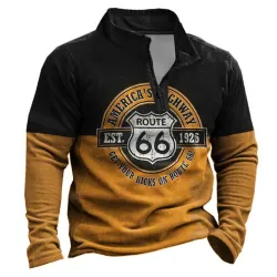 Men\'s Outdoor Route 66 Print Zipper Sweatshirt