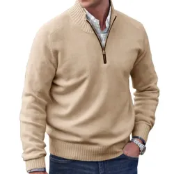 Men\'s Vintage Zip Stand Collar Knit Thin Sweater