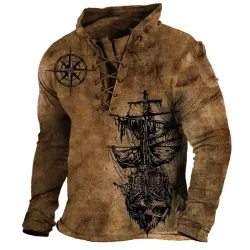 Pirate Ship Nautical Compass Retro Men\'s Sweatshirt