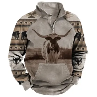 Cowboy Men's Lapel Sweatshirt