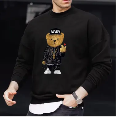 Men's Fashion Bear Print Crew Neck Sweatshirt