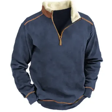 Men Vintage Zipper Stand Collar Sweatshirt