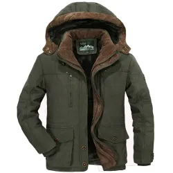 Men\'s Winter Mid-length Fleece Thickened Windproof Warm Hooded Down Jacket