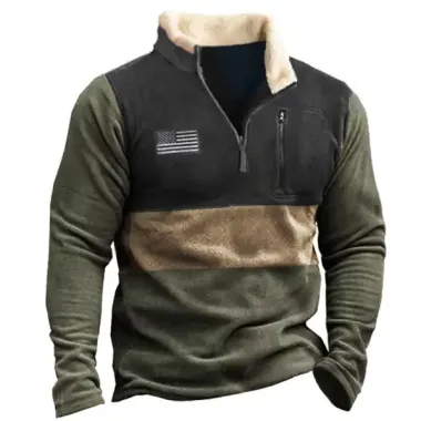 Men Outdoor Fleece Stand Collar Tactical Men's Sweatshirt