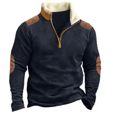 Men's Training Colorblock Waffle Lapel Sweatshirt