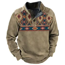 Men\'s Outdoor Ethnic Patterns Casual Stand Collar Sweatshirt