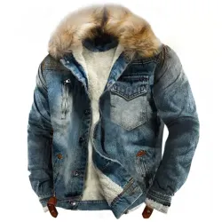 Men\'s Sherpa Fleece Lined Distressed Denim Trucker Jacket