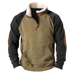 Men\'s Outdoor Tactical Colorblock Pocket Quarter Zip Sweatshirt