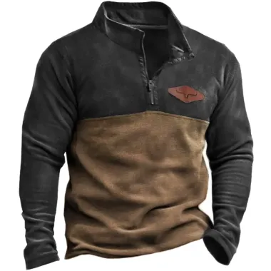 Men's Vintage Colorblock Cowboy Stand Collar Sweatshirt