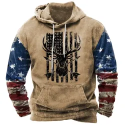 Men\'s Deer Hunting American Flag Print Hoodie