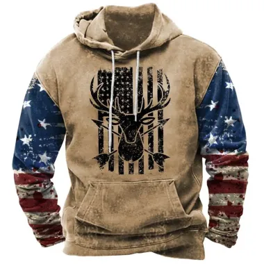 Men's Deer Hunting American Flag Print Hoodie