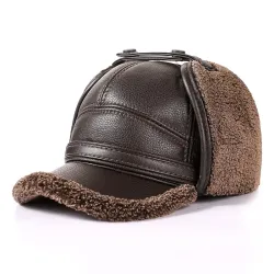 Men\'s Thickened Warm Earmuffs Buckle Leather Cap