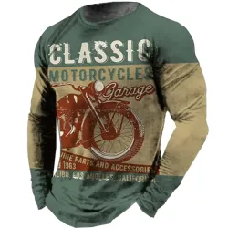 Men\'s Vintage Motorcycle Print Long Sleeve T-Shirt