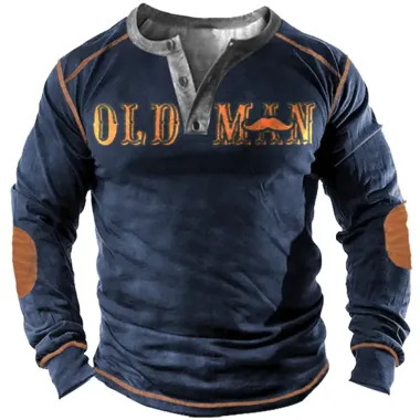 Old Men Men's Outdoor Retro Tactical Henley Long Sleeve Shirt