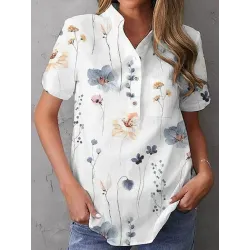 Casual Loose Floral Print Short Sleeve Blouse