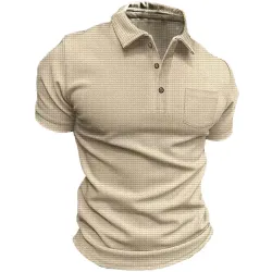 Men\'s Vintage Waffle Pocket Henley Collar T-Shirt POLO