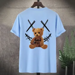 Men\'s Streetwear Graphic Printed Toy Bear Crew Neck Tee