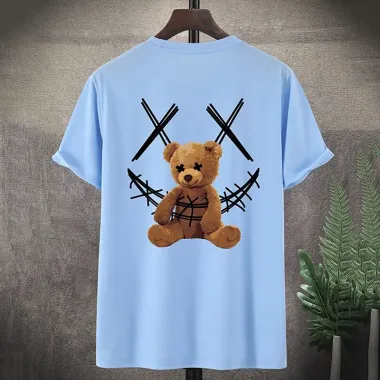 Men's Streetwear Graphic Printed Toy Bear Crew Neck Tee