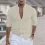 Men's Linen Solid Color Casual Stand Collar Long Sleeve Shirt