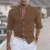 Men's Linen Solid Color Casual Stand Collar Long Sleeve Shirt