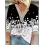 V-neck Hollow Loose Casual Printed Three Quarter Sleeve Blouse