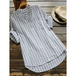 Casual Loose Striped Printed Short-sleeved Blouse