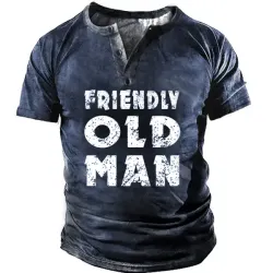 Men\'s Vintage Old Man Henley Short Sleeve T-Shirt