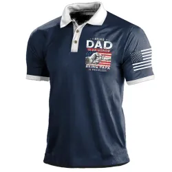 Men\'s Vintage American Flag Being Dad Is An Honor Being Papa Print Polo Short Sleeve T-Shirt