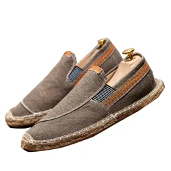 Men\'s Retro Vintage Wash Contrast Color Linen Loafers