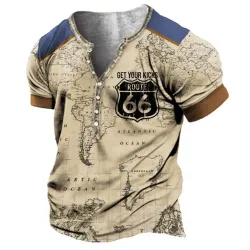 Men\'s Vintage Nautical Map Route 66 Henley T-Shirt