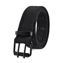 Men\'s Canvas Versatile Double Pin Buckle Belt Slim Fit Simple Outdoor Tactical Belt