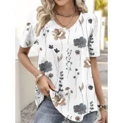 V Neck Printed Short Sleeve T-shirt