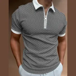 Men\'s Polo Shirt Zip Polo Golf Shirt Turndown Fashion Designer Casual 3D Zipper Print Clothing Short Sleeve