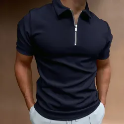 Men\'s Shirt Casual Polo Golf Quarter Zip Short Sleeve Plain Classic Summer Regular Fit Black White Zip Polo