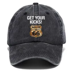 Washed Cotton Sun Hat Vintage Get Your Kicks Route 66 Outdoor Casual Cap Khaki Navy Black Gray Grass Green