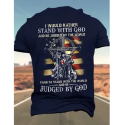 Men\'s Casual T-Shirt Cotton I Would Rather Stand With God And Be Judged Regular Crew Neck Casual Short Sleeve Tee