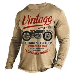 Men\'s Crewneck T-Shirt Plus Size Vintage Motorcycle Racing Long Sleeve Top