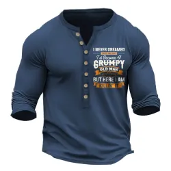 Men\'s T-Shirt Henley Long Sleeve Vintage A Grumpy Old Man Daily Tops Navy Blue