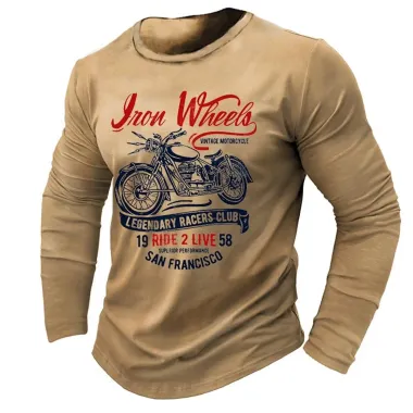 Men's T-Shirt Long Sleeve Vintage Motorcycle Colorblock Outdoor Daily Tops