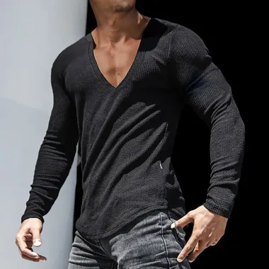 Men's Slim Fit Long Sleeve T-Shirts Everyday Basics V-neck Sexy T-Shirts Fitness Sports Running Tops Versatile Tee